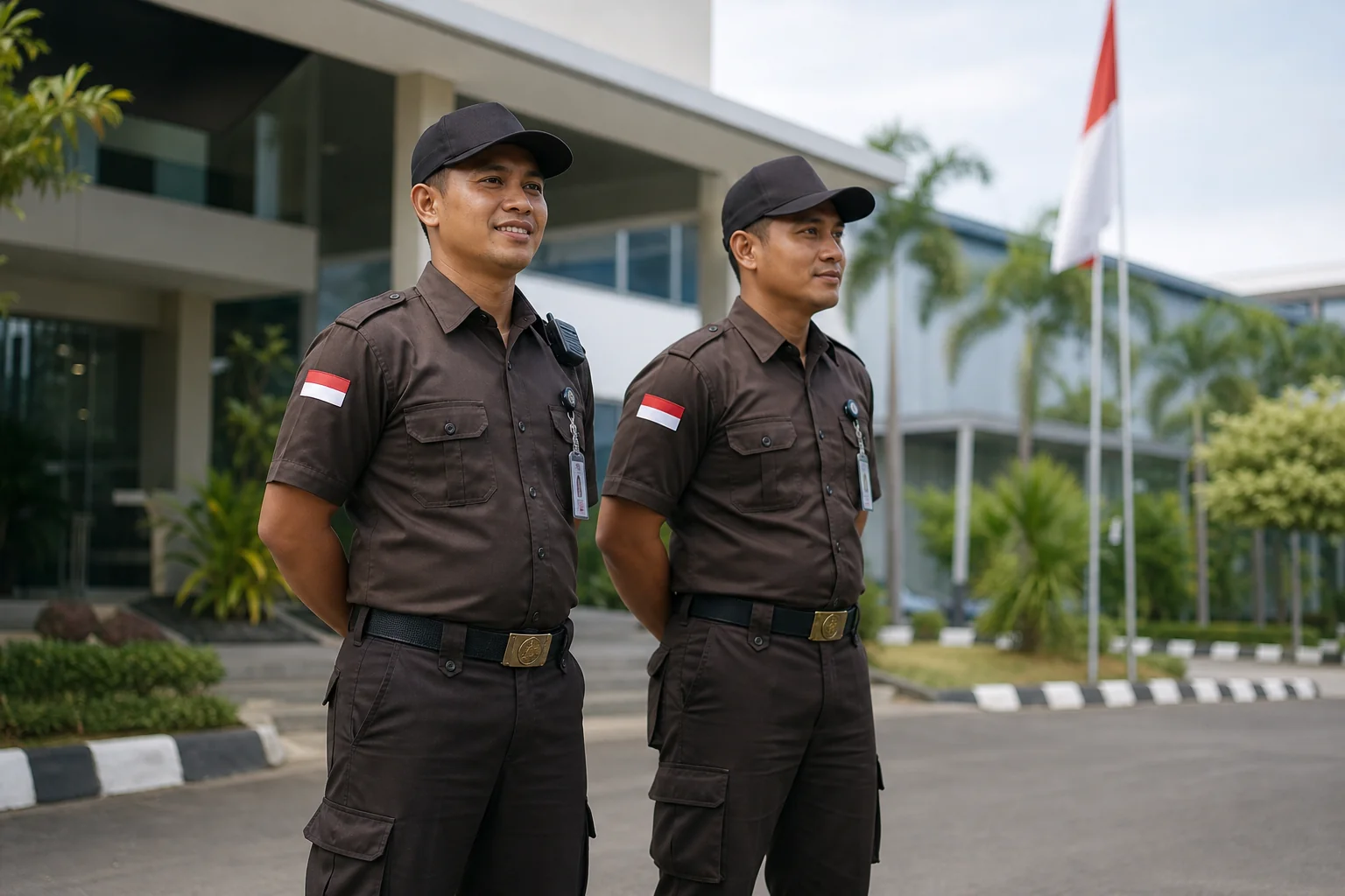 Ilustrasi personel satpam Indonesia di lingkungan perusahaan